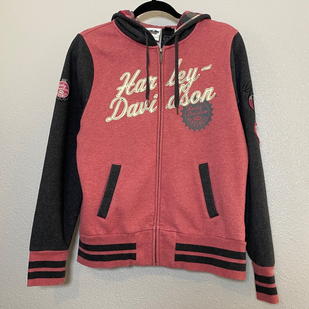 Harley Davidson Red Gray Superior Sprockets Colorblock Full Zip Jacket Womens XL